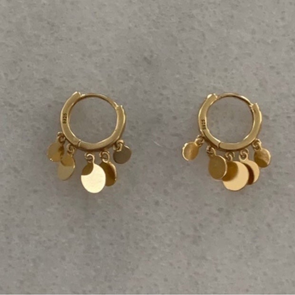 COPY - COPY - Gold Huggie Hoop Fringe Coin Dangle Earrings